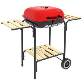 17" Portable Charcoal Grill with Wheels, 2 Side Tables and Bottom Shelf, BBQ with Adjustable Vents on Lid for Picnic, Camping, Backyard