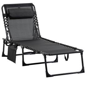 Outsunny Reclining Chaise Lounge Chair, Portable Sun Lounger, Folding Camping Cot, with Adjustable Backrest and Removable Pillow, for Patio, Garden