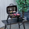 14" Portable Charcoal Grill, Tabletop Small BBQ Grill for Outdoor Cooking, Camping, Tailgating, Enamel Coated, Vent, Folding Legs, Black