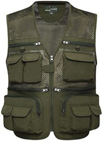 Mens Waistcoat Summer Outdoor Casual Fishing Safari Hiking Vest with Multi-Pocket (Color: Green, size: XL)